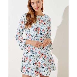 LOFT Floral Tie Back Bell Sleeve Flounce Dress